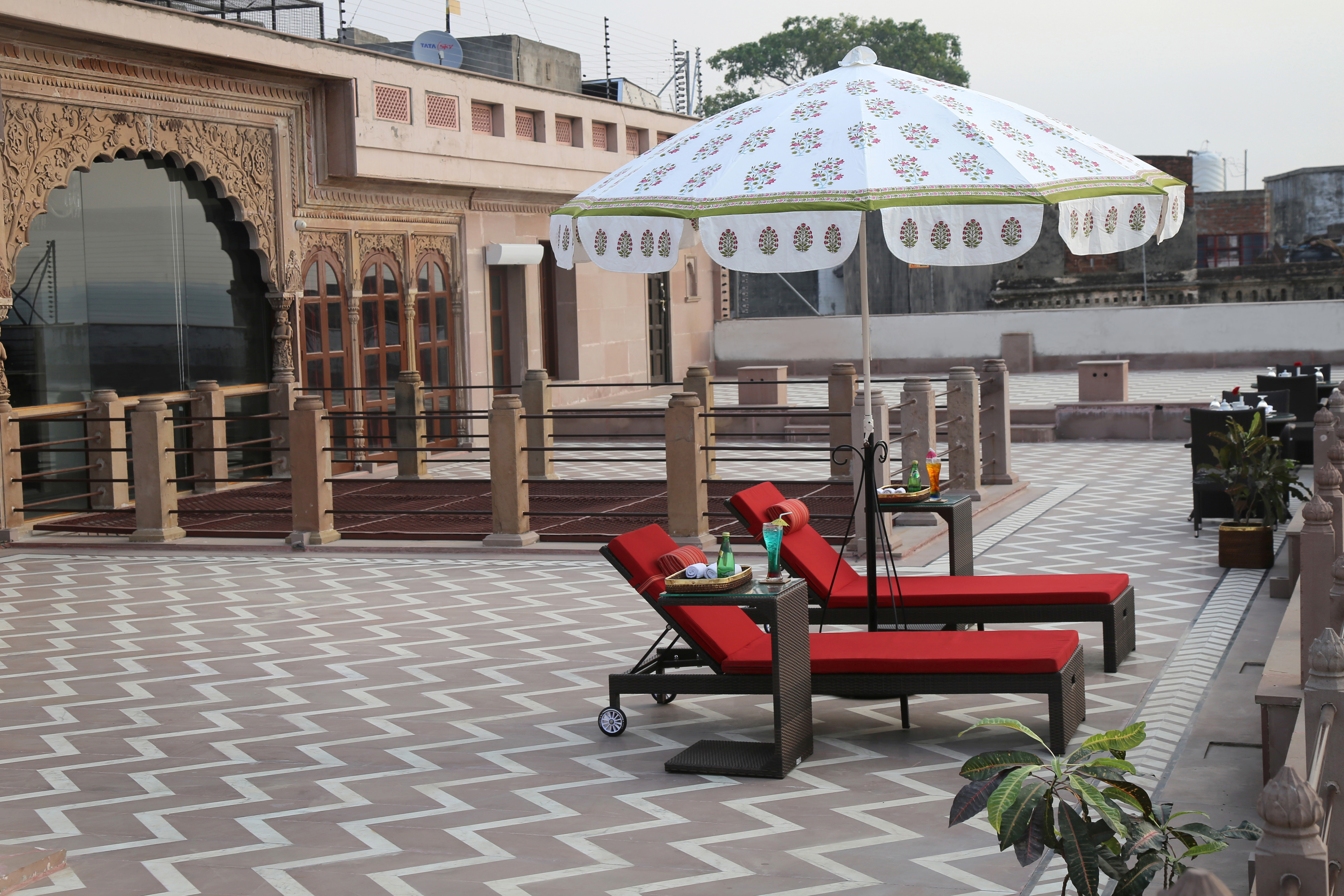 Lounging beds at Udayan terrace for Guests to enjoy river view