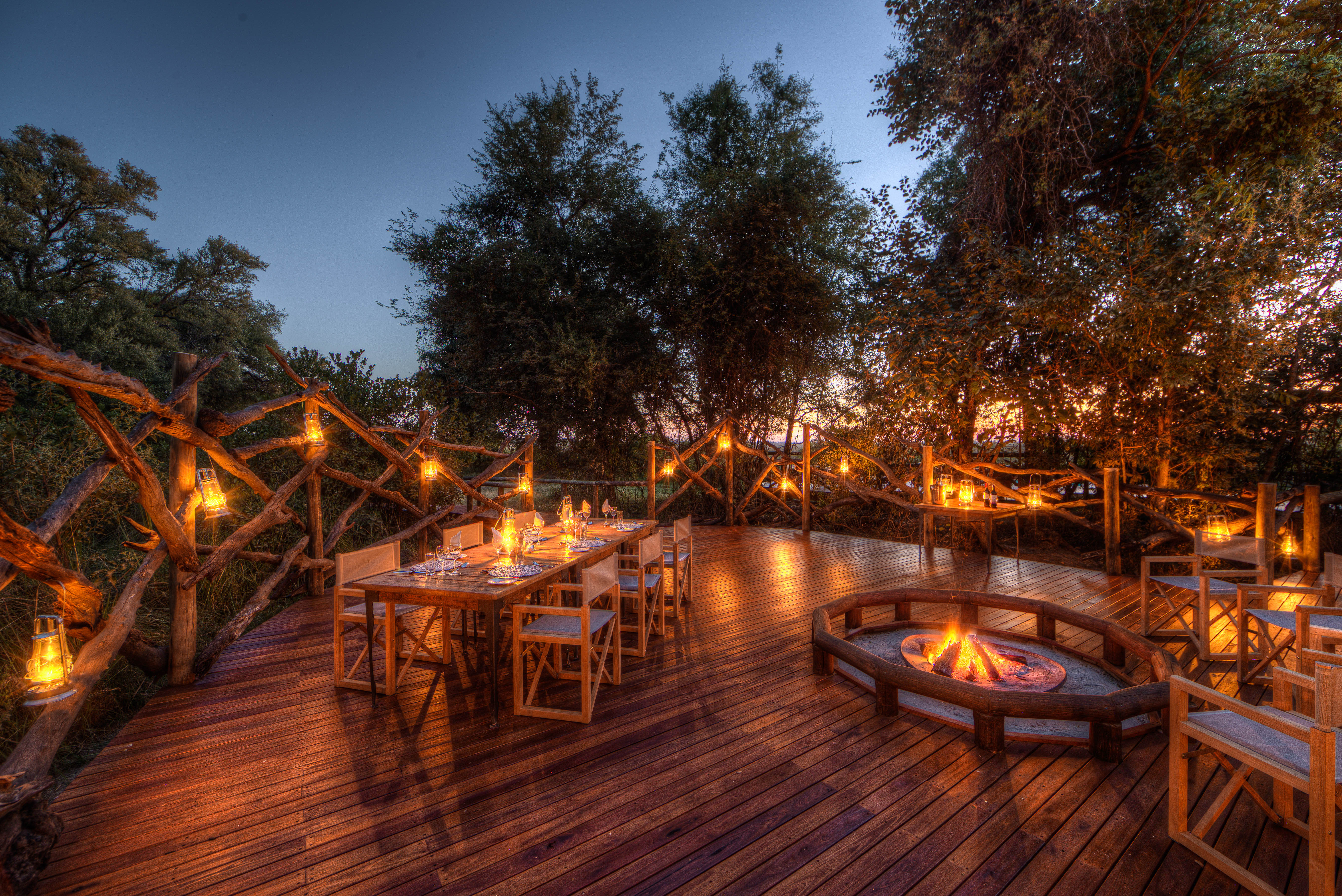 Enjoy a delicious meal out on the deck with great views and warm camp fire