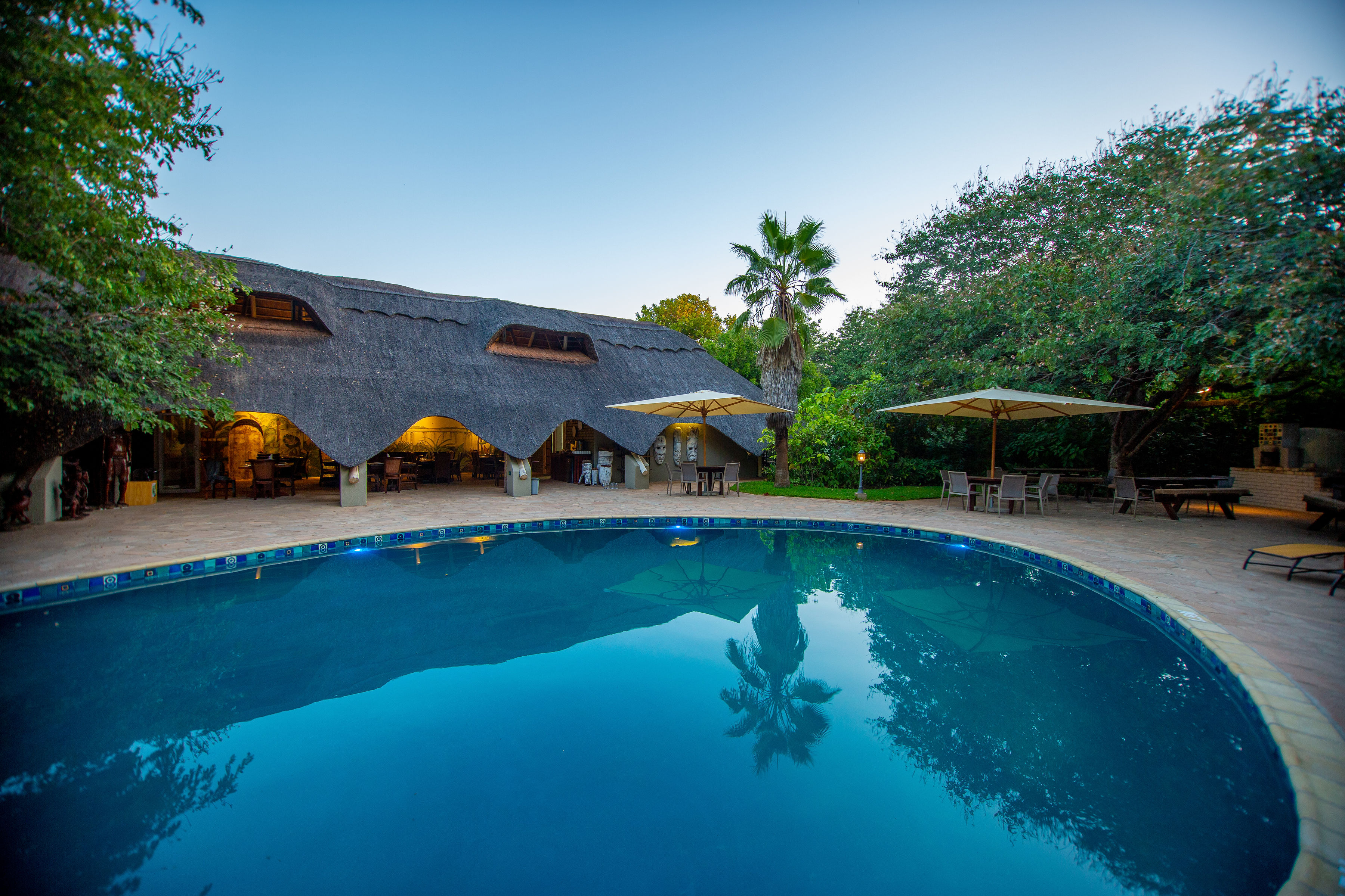 Central to the lodge is the large tear drop pool where guests are welcome to relax and enjoy themselves.