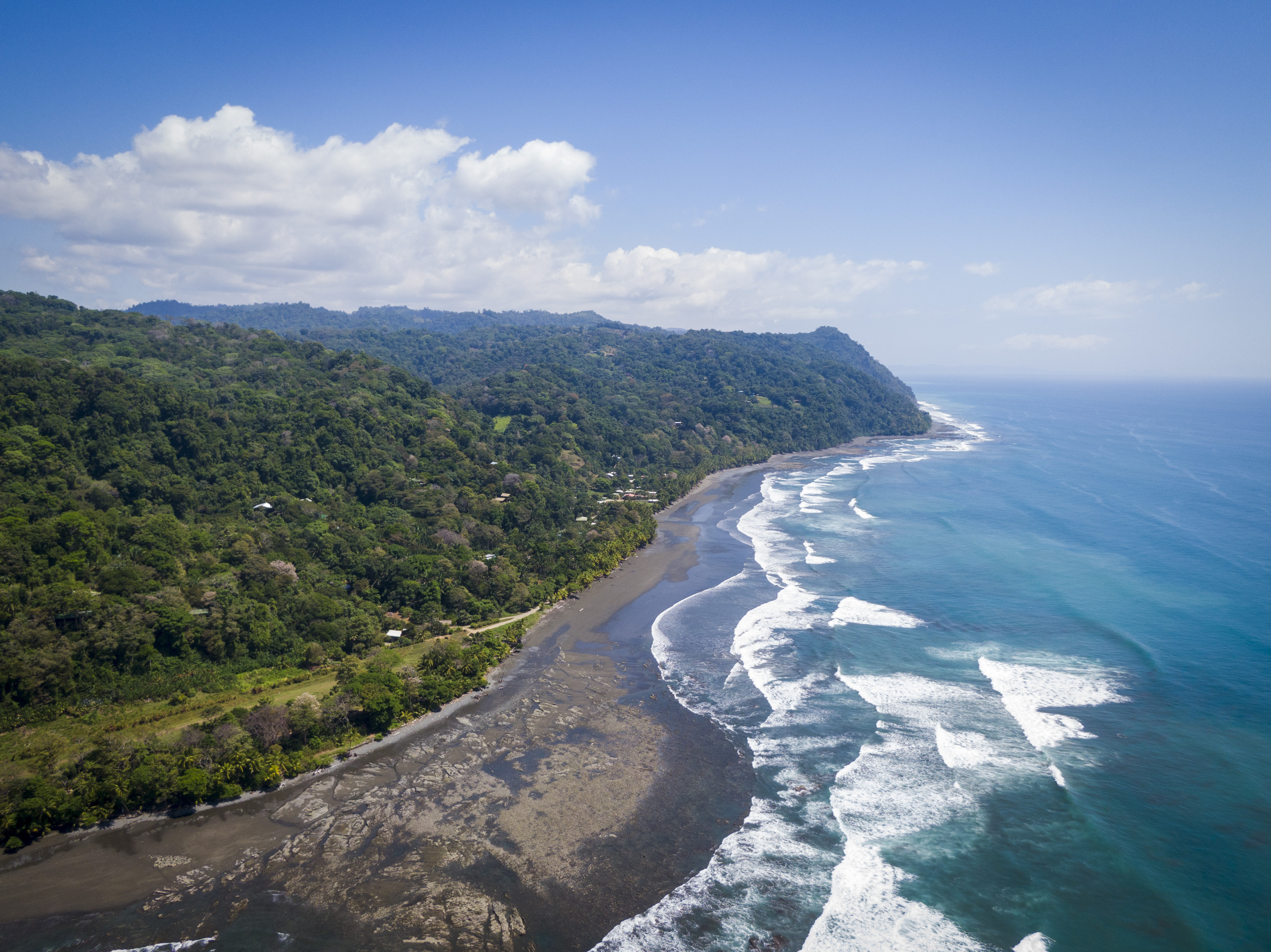 Aerial view of the rainforest and ocean at Tiskita