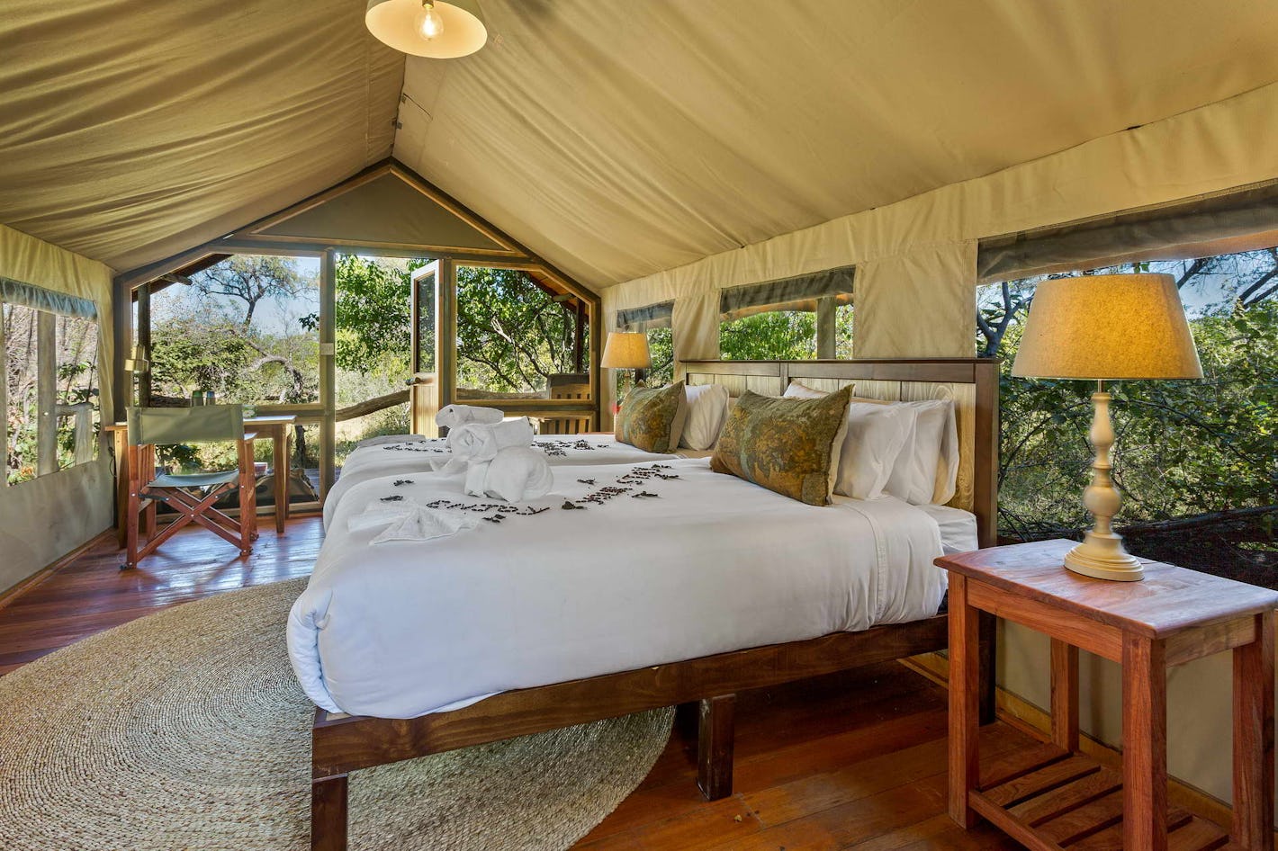 Saguni Safari Lodge is situated in Moremi East in the Okavango Delta. It is nestled in an island of mature riparian trees, typical of the Okavango Delta. The Lodge overlooks the ‘Mbudi Lagoon’, in the beautiful game-rich area of Khwai. The name...